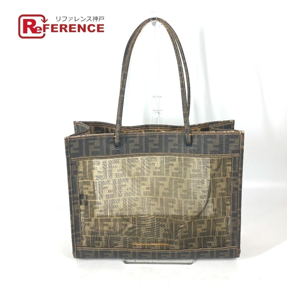 Fendi Zucca Tote Bag Pouch Clutch Shoulder Mesh Beach Brown